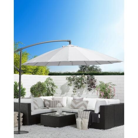 Modern Outdoor Garden Cantilever Parasol Light Grey Polyester Canopy Calabria II