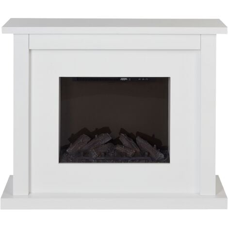 Electric Fireplace Heater with LED Log Fire Flames Effect Remote Control White Karoo