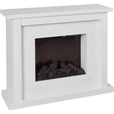Electric Fireplace Heater with LED Log Fire Flames Effect Remote Control White Karoo