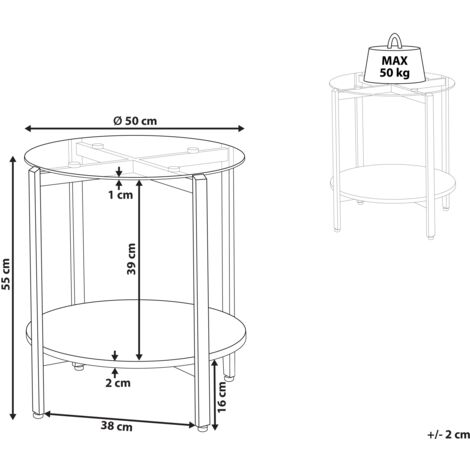Modern Side Table Tempered Glass Tabletop Metal Frame 1 Shelf Dark Wood Gold ø 50 cm Lovell