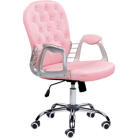 Faux Leather Office Chair Pink Swivel Adjustable Buttoned Backrest Princess - Pink