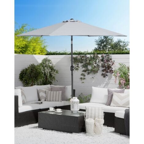 Modern Garden Outdoor Parasol Metal Pole Polyester Canopy Light Grey Varese