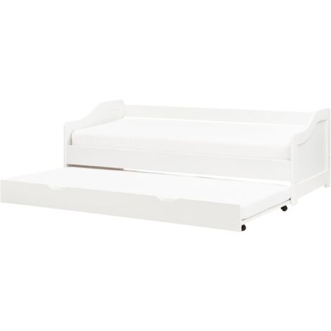 Kids Wooden EU Single Trundle Bed Frame Slide Out Frame Pine Wood White Luneray