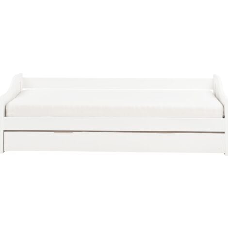 Kids Wooden EU Single Trundle Bed Frame Slide Out Frame Pine Wood White Luneray