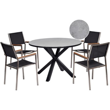 Garden Dining Set 4 Seater MALETTO/GROSSETO Metal Marble Effect Grey/ Black (1/5)