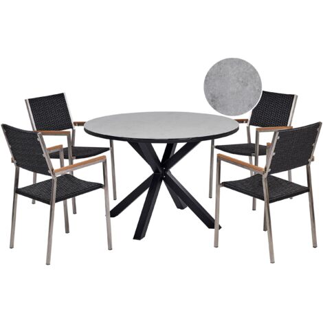 Garden Dining Set 4 Seater MALETTO/GROSSETO PE Rattan Marble Effect Grey/ Black (1/5)