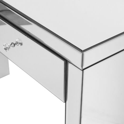 Modern Mirrored Console Table Silver Console Table 2 Drawer Storage Glass 100 x 35 cm Marle