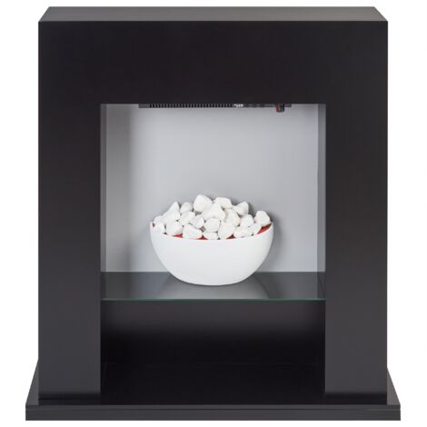 Electric Fireplace Heater with LED Coals Pebbles Fire Flames Effect Black Djurab