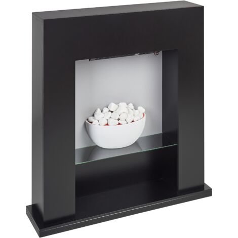Electric Fireplace Heater with LED Coals Pebbles Fire Flames Effect Black Djurab