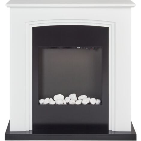 Electric Fireplace Heater with LED Coals Pebbles Fire Flames Effect White Nyiri