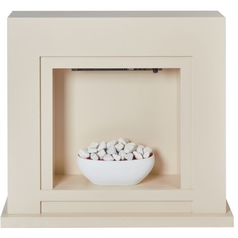 Electric Fireplace Heater with LED Coals Pebbles Fire Flames Effect Beige Sahara