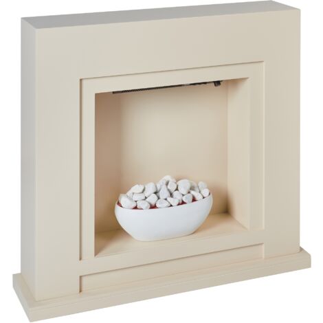 Electric Fireplace Heater with LED Coals Pebbles Fire Flames Effect Beige Sahara