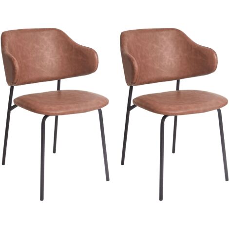 Set of 2 Dining Chairs KENAI Faux Leather Brown (1/5)