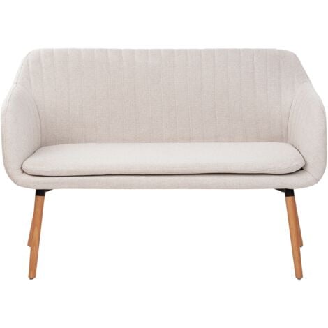 Fabric 2-Seater Kitchen Sofa Light Beige Metal Frame Light Wood Legs Bench Taby