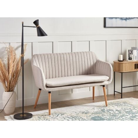 Fabric 2-Seater Kitchen Sofa Light Beige Metal Frame Light Wood Legs Bench Taby