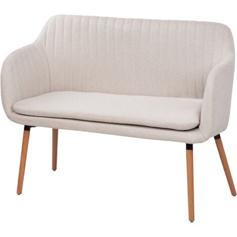 Fabric 2-Seater Kitchen Sofa Light Beige Metal Frame Light Wood Legs Bench Taby
