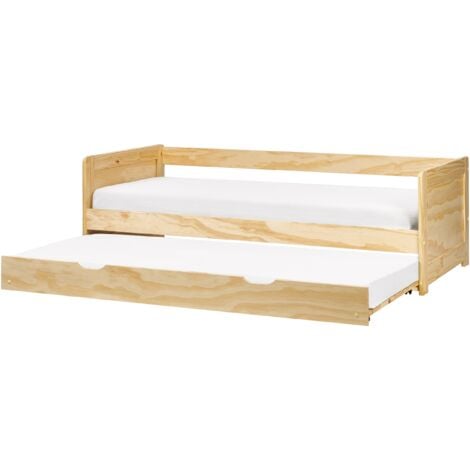 Kids Wooden EU Single Trundle Bed Frame Slide Out Extra Bed Pine Wood Light Shade Gravelines