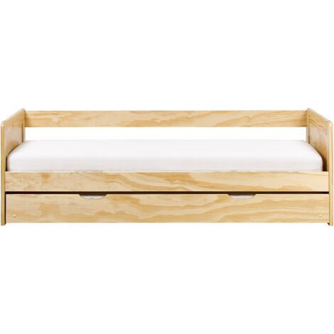Kids Wooden EU Single Trundle Bed Frame Slide Out Extra Bed Pine Wood Light Shade Gravelines
