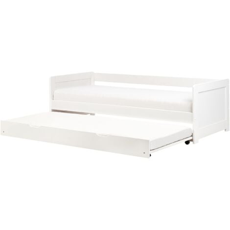 Kids Wooden EU Single Trundle Bed Frame Slide Out Extra Bed Pine Wood White Gravelines