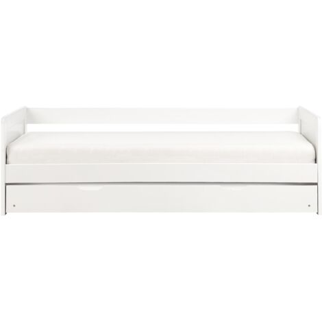 Kids Wooden EU Single Trundle Bed Frame Slide Out Extra Bed Pine Wood White Gravelines