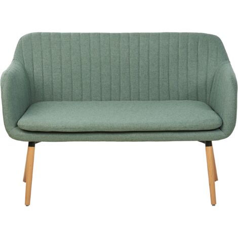 Fabric 2-Seater Kitchen Sofa Green Metal Frame Light Wood Legs Bench Taby