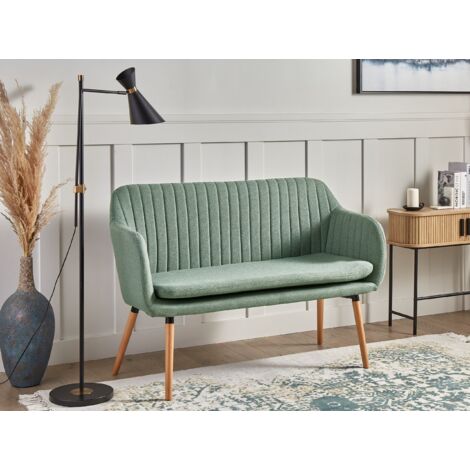 Fabric 2-Seater Kitchen Sofa Green Metal Frame Light Wood Legs Bench Taby