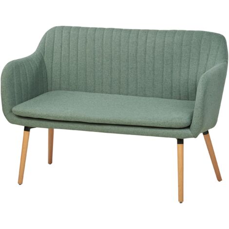 Fabric 2-Seater Kitchen Sofa Green Metal Frame Light Wood Legs Bench Taby