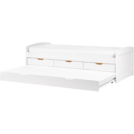 Kids Wooden EU Single Trundle Bed Frame Slide Out Extra Bed Storage Drawers Pine Wood White Petiville