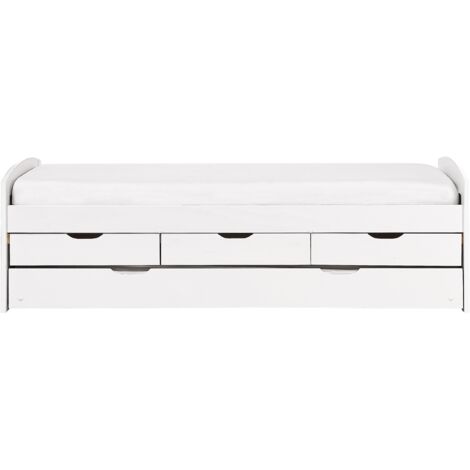 Kids Wooden EU Single Trundle Bed Frame Slide Out Extra Bed Storage Drawers Pine Wood White Petiville