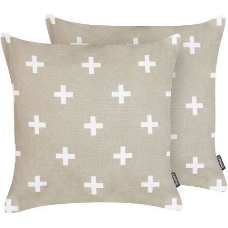 Set of 2 Decorative Cushions VELLEIA Cotton 45 x 45 cm Taupe Geometric Pattern (1/5)