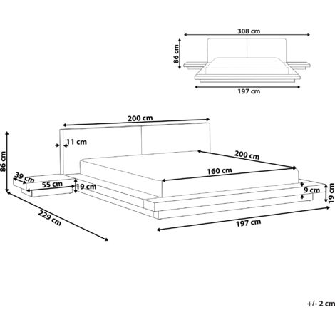 Modern EU King Size Platform Bed with LED 5ft3 Side Tables Faux Leather Headboard MDF White Zen
