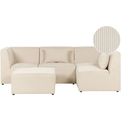 Modular Corner Sofa 4 Seater LEMVIG Corduroy Light Beige with Ottoman ...
