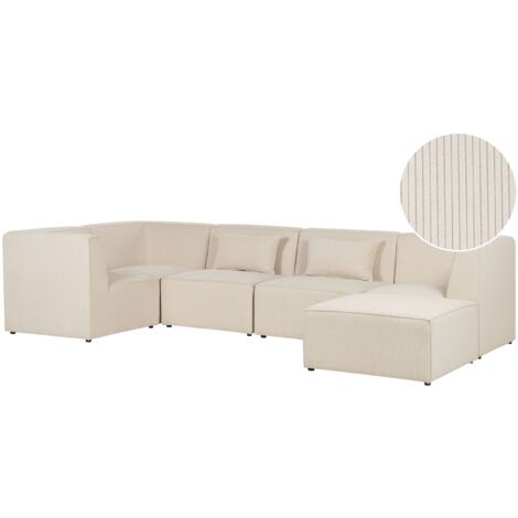 Modular Corner Sofa 5 Seater LEMVIG Corduroy Light Beige with Ottoman ...