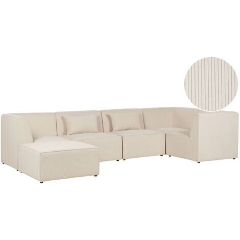 Modular Corner Sofa 5 Seater LEMVIG Corduroy Light Beige with Ottoman ...