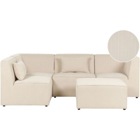 Modular Corner Sofa 4 Seater LEMVIG Corduroy Light Beige with Ottoman ...