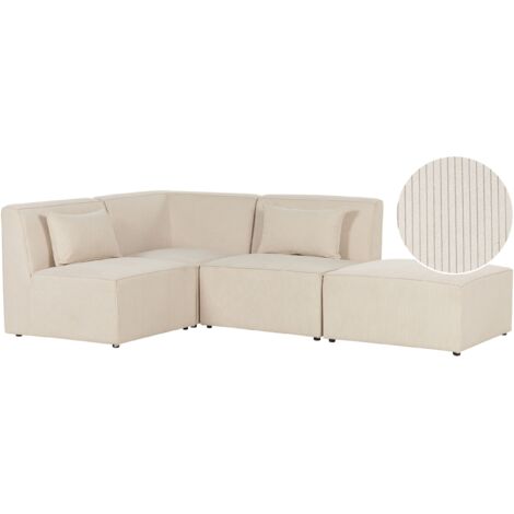 Modular Corner Sofa 3 Seater LEMVIG Corduroy Light Beige with Ottoman ...