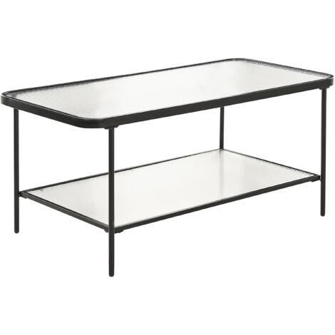 Rectangular Retro Coffee Table Fluted Tempered Glass Iron Frame Shelf Black 100 x 51cm Blair