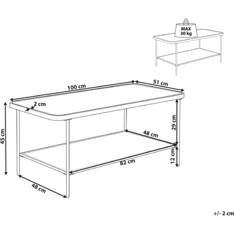 Rectangular Retro Coffee Table Fluted Tempered Glass Iron Frame Shelf Black 100 x 51cm Blair