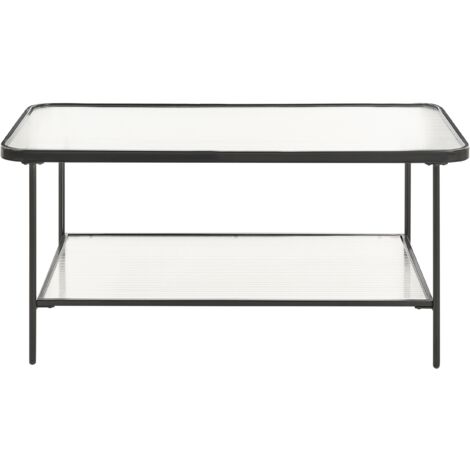 Rectangular Retro Coffee Table Fluted Tempered Glass Iron Frame Shelf Black 100 x 51cm Blair