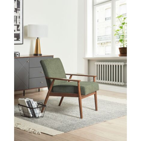 Retro Living Room Armchair Polyester Linen-Like Upholstery Wooden Dark Frame Green Esrum