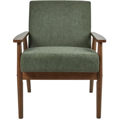 Retro Living Room Armchair Polyester Linen-Like Upholstery Wooden Dark Frame Green Esrum