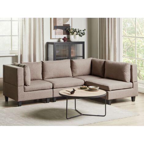 Modular Corner Sofa 4 Seater UNSTAD Fabric Brown Left Hand