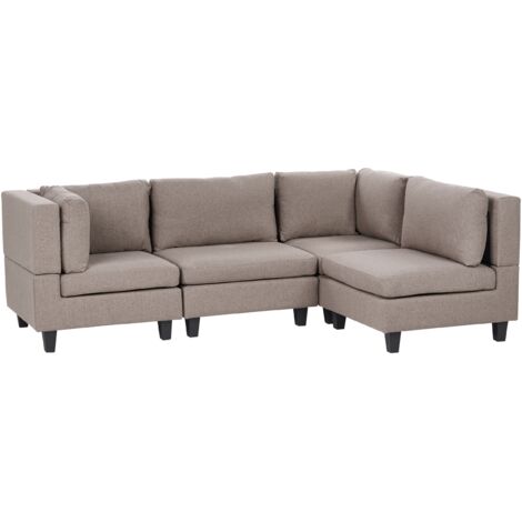 Modular Corner Sofa 4 Seater UNSTAD Fabric Brown Left Hand