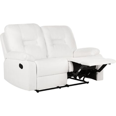 Modern Fabric Recliner Sofa Manual Reclining Padded 2 Seater White Bergen