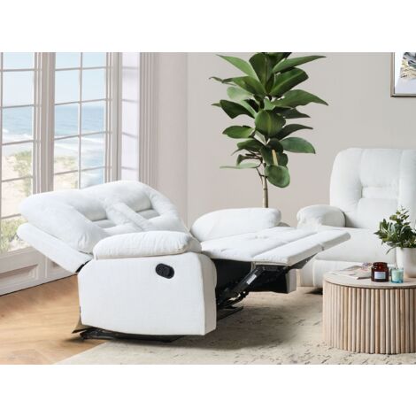 Modern Fabric Recliner Sofa Manual Reclining Padded 2 Seater White Bergen
