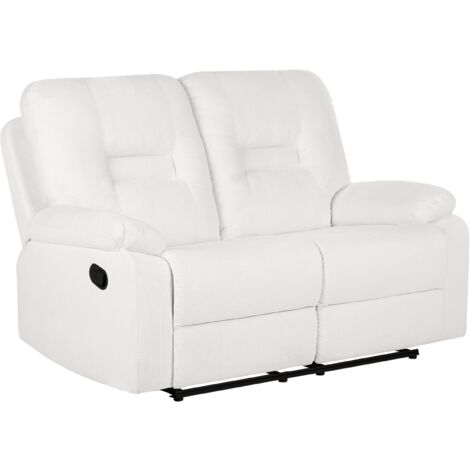 Modern Fabric Recliner Sofa Manual Reclining Padded 2 Seater White Bergen