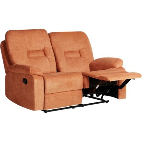 Modern Fabric Recliner Sofa Manual Reclining Padded 2 Seater Orange Bergen