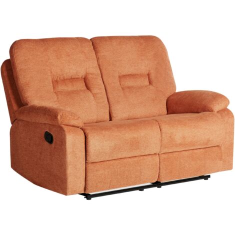 Modern Fabric Recliner Sofa Manual Reclining Padded 2 Seater Orange Bergen