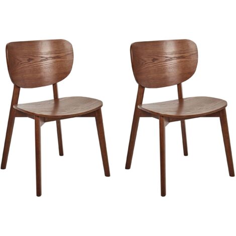 Set of 2 Dining Chairs Brown Ash Wood Veneer Rubberwood Frame Armless Minimalist Design OVERLY (1/5)