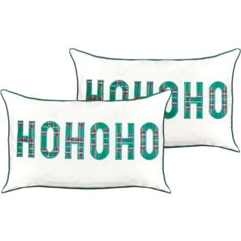 Set of 2 Scatter Cushions Cotton Fabric Throw Pillow Christmas Caption 30 x 50 cm White Joycandy (1/5)